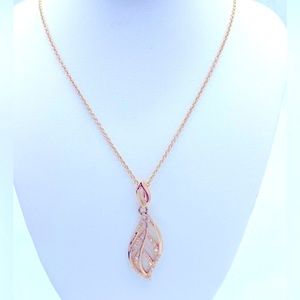 Vintage Gold Toned Clear Rhinestone Leaf Necklace 16” Long With 3” Extender